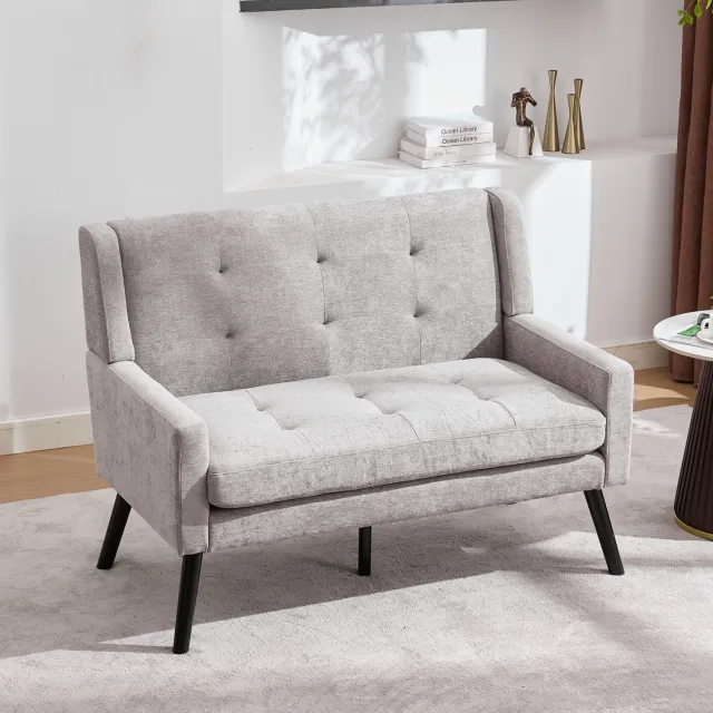 CHICFURN 2-zitsbank - Linnen bekleding - Houten poten - Lichtgrijs