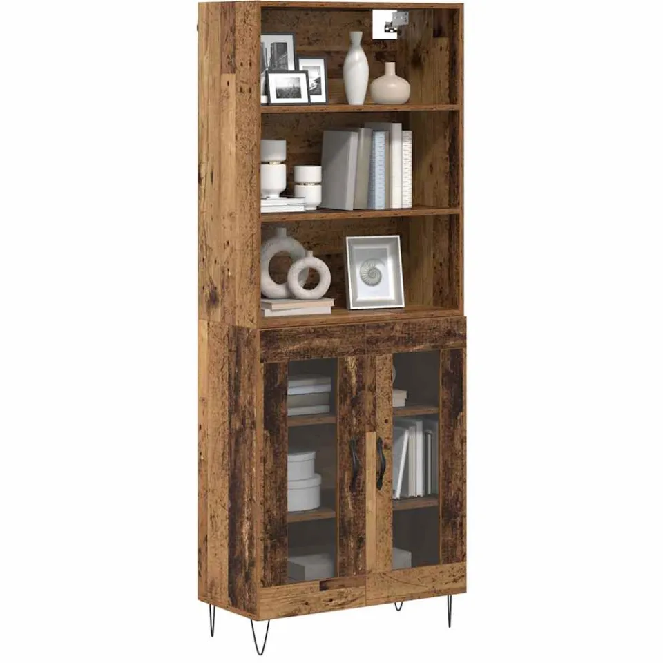 vidaXL Hoge kast 2 st Oudhout 69,5 x 34 x 180 cm Bewerkt hout en glas Bruin