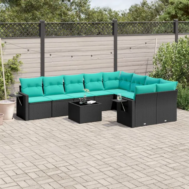 vidaXL 10-delige tuinbankset met kussens van zwart polyrotan, foto 2