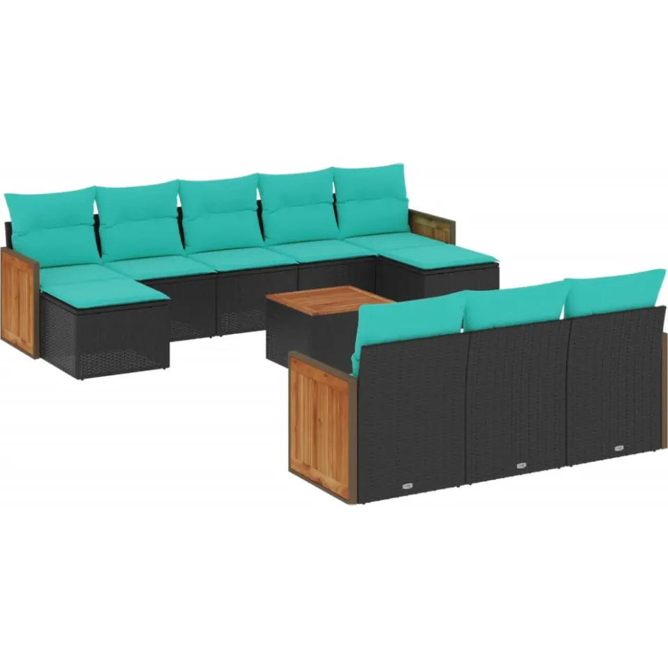 vidaXL 11-delige tuinbankset met kussens, zwart polyrotan, foto 3