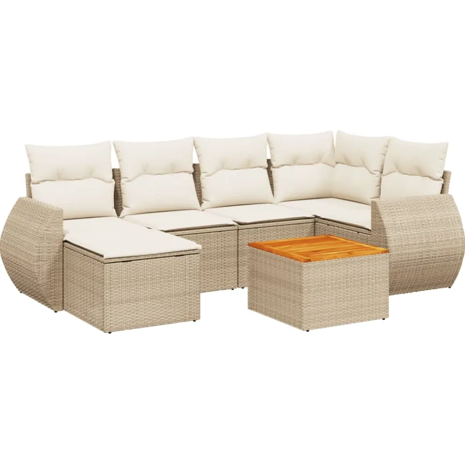 vidaXL 7-delige Loungeset met kussens poly rattan beige, foto 3