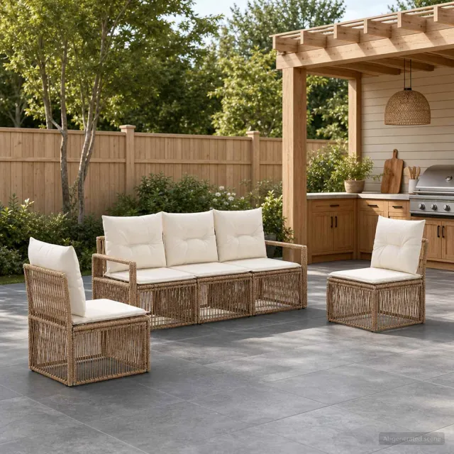 vidaXL Tuinbankenset 5 st 5-zits Beige poly rattan, foto 2