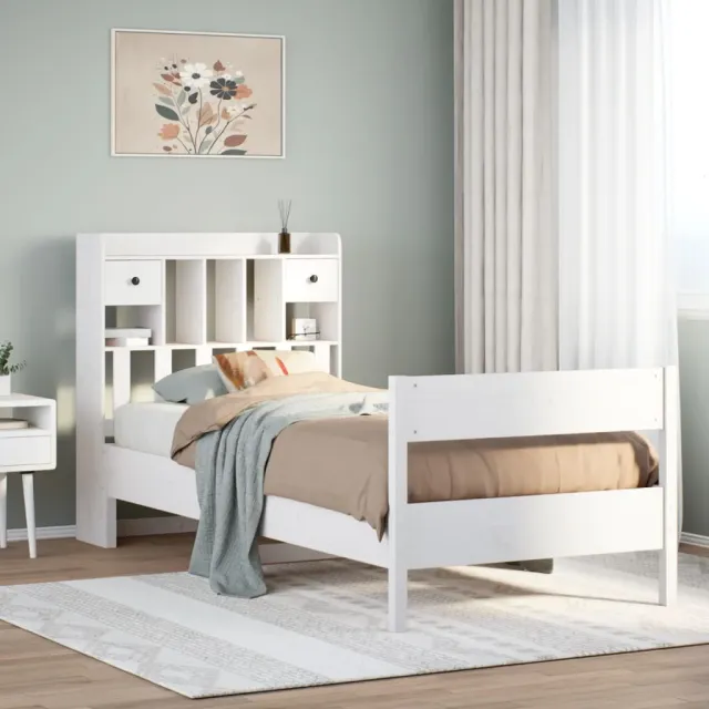 vidaXL Bed met boekenkast zonder matras grenenhout wit 75x190 cm