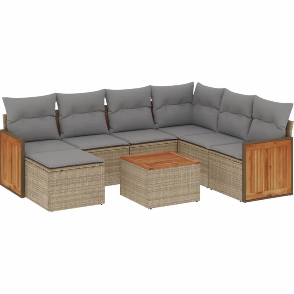 vidaXL 8-delige Loungeset met kussens poly rattan beige, foto 3