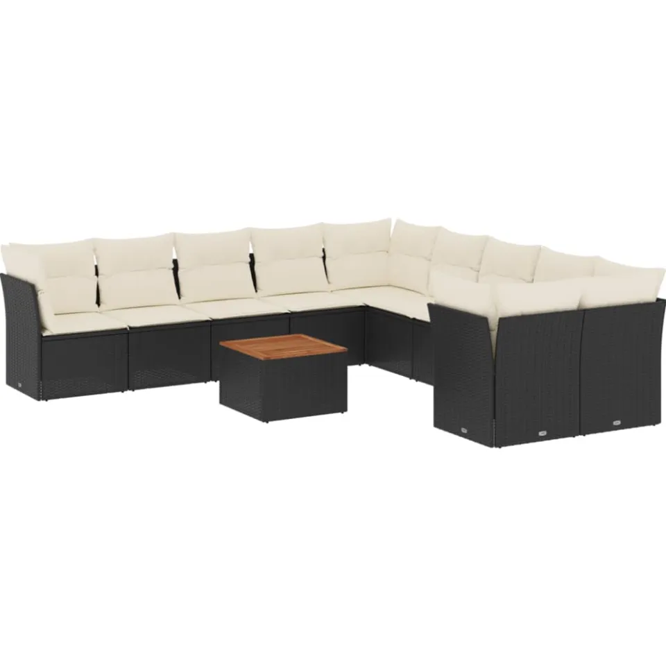 vidaXL 11-delige Loungeset met kussens poly rattan zwart