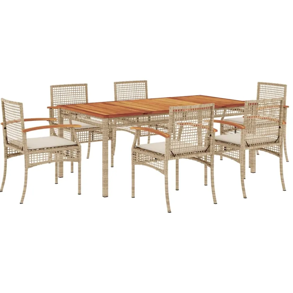 vidaXL 7-delige Tuinset met kussens poly rattan beige, foto 3