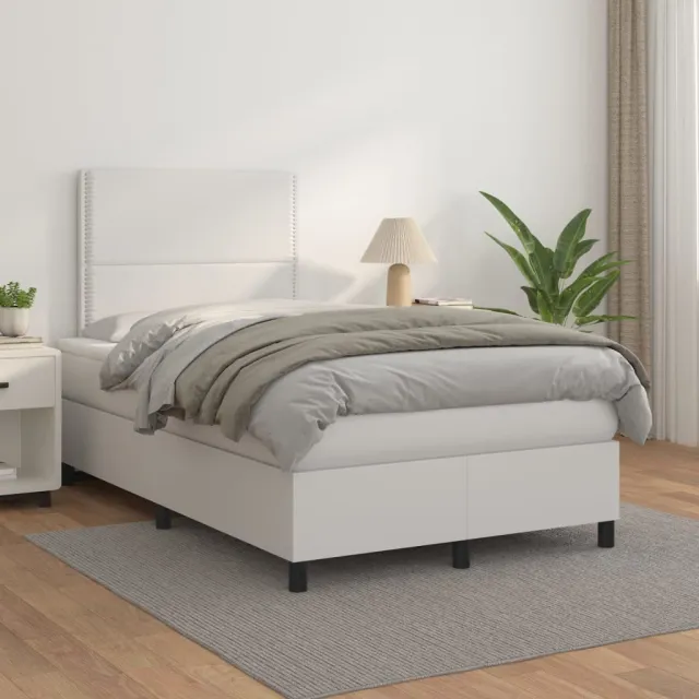 vidaXL Boxspring met matras kunstleer wit 120x200 cm