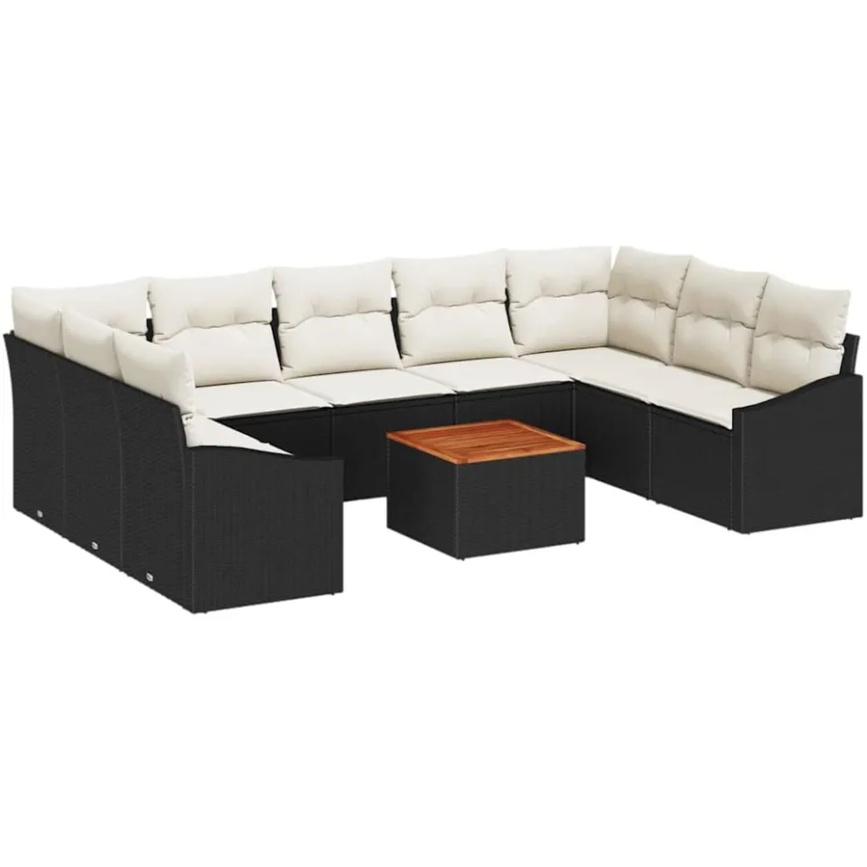 vidaXL Tuinbankenset 10 st Zwart en Crème poly rattan