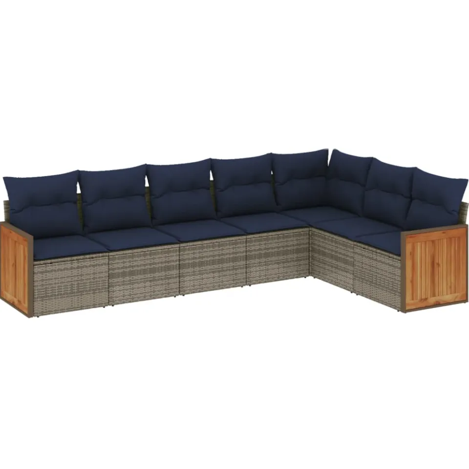 vidaXL 7-delige tuinbankset met kussens, grijs polyrotan, foto 3