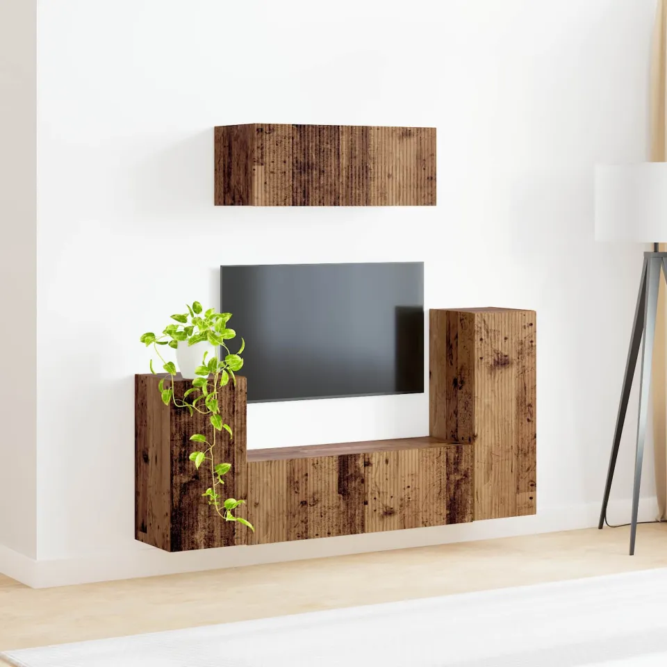 vidaXL Tv-meubelset 4 st Oud Hout Bewerkt hout bruin, foto 3
