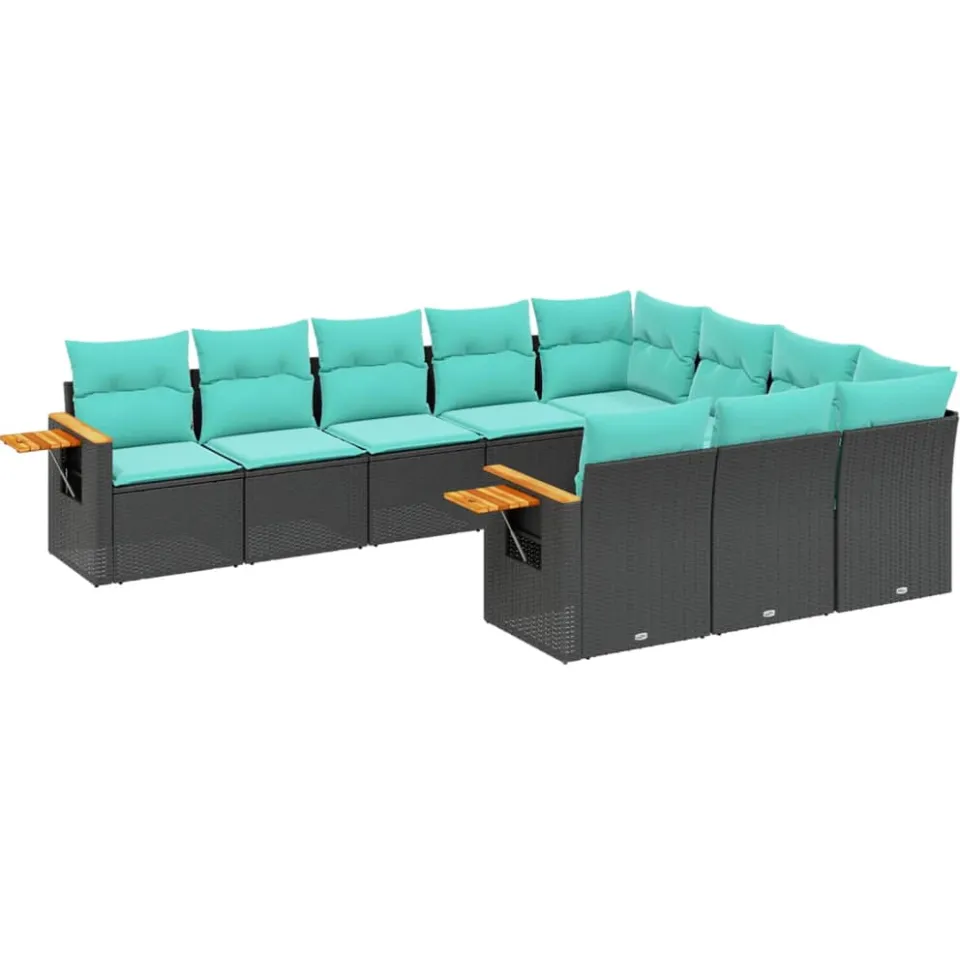 vidaXL 10-delige Loungeset met kussens poly rattan zwart, foto 3
