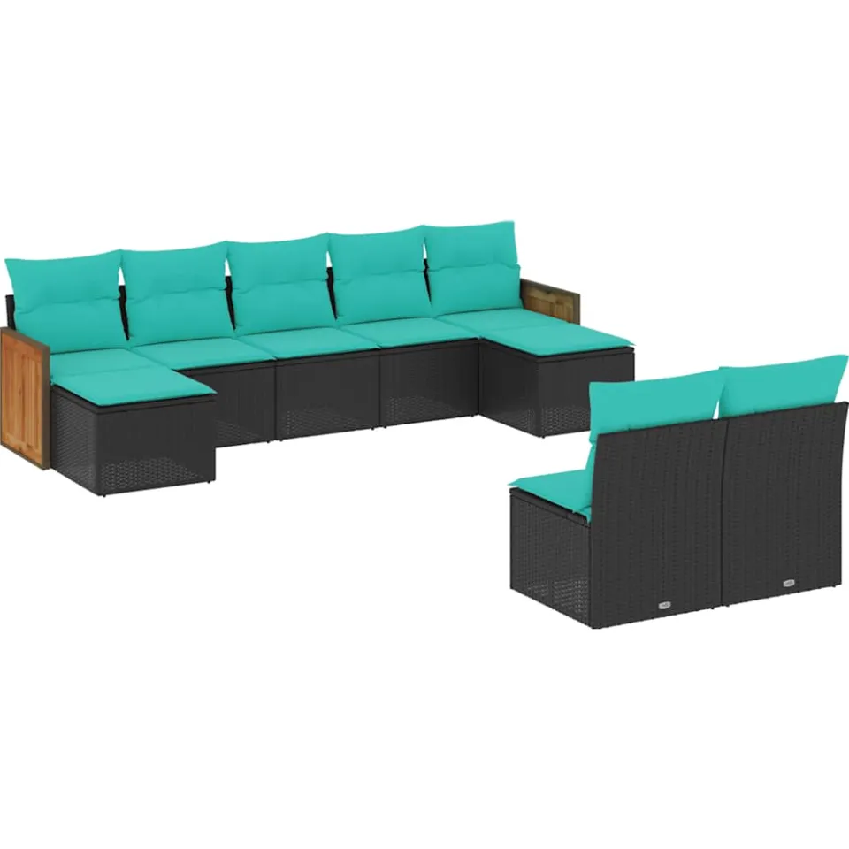 vidaXL 9-delige tuinbankset met kussens van zwart polyrotan, foto 3