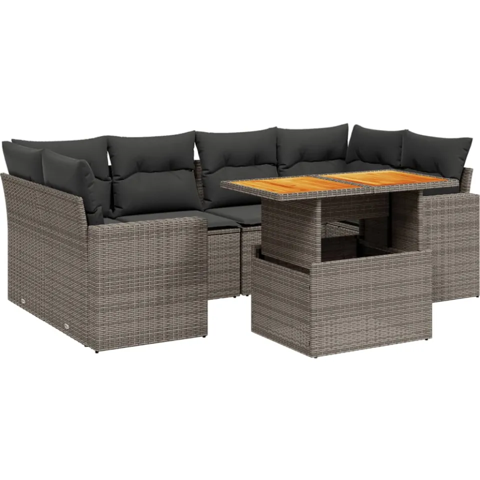 vidaXL 7-delige Loungeset met kussens poly rattan grijs, foto 3