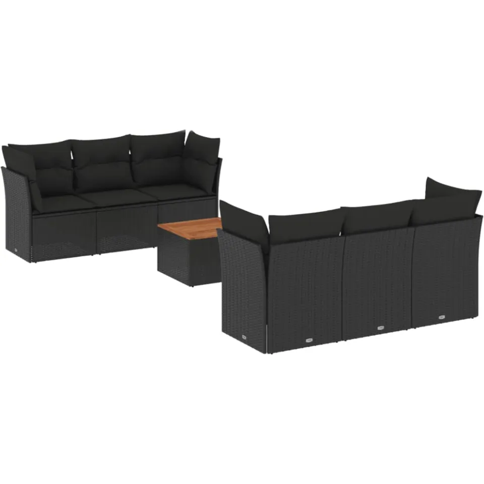 vidaXL 7-delige Loungeset met kussens poly rattan zwart, foto 3