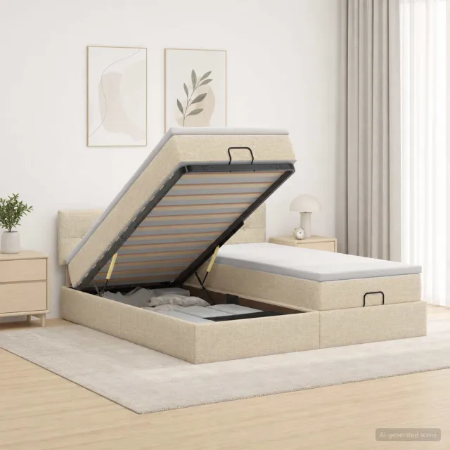 vidaXL Ottoman bed met matras met hoofdeinde 2 st Crèmekleurig Stof