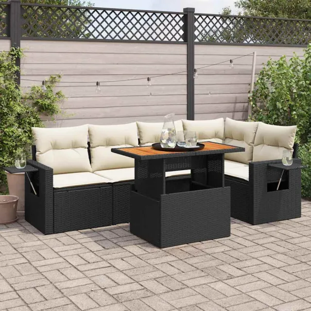 vidaXL 6-delige Loungeset met kussens poly rattan zwart, foto 2