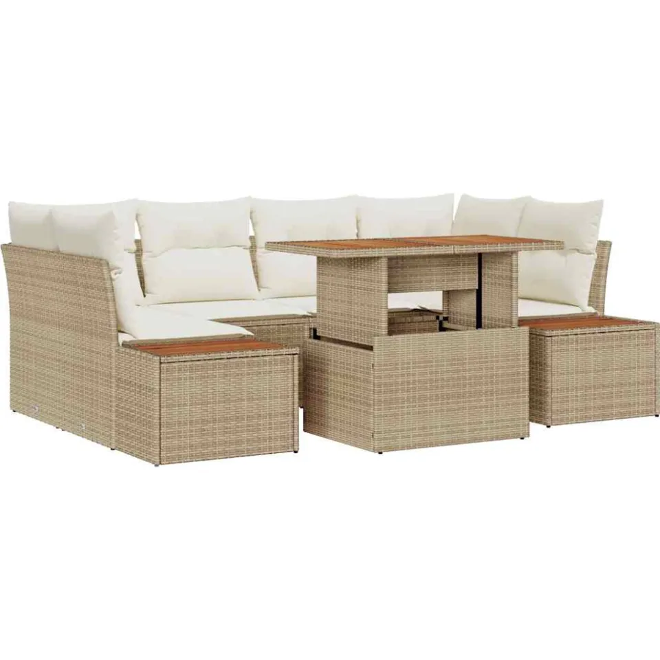 vidaXL Tuin Sofa Set 7 st Beige Poly riet