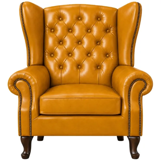 Meubeldistrict Chesterfield Fauteuil - Cognac Oker Geel - Leer - Stoel Chesterfield - Lounge Chair - Clubfauteuil - Relaxfauteuil - Loungestoel - Zetel