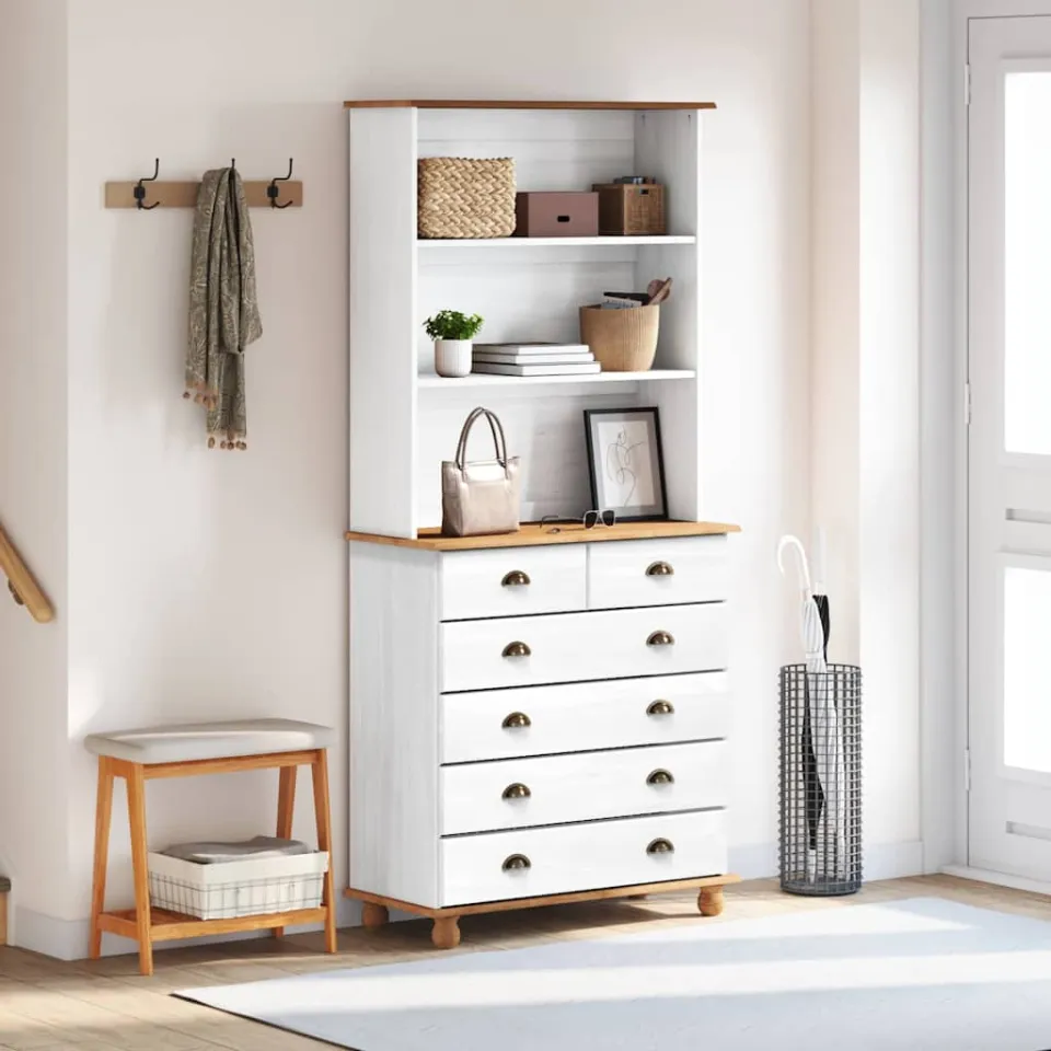 vidaXL Hutch ASKIM Wit 91 x 40 x 200,5 cm Massief grenenhout, foto 3