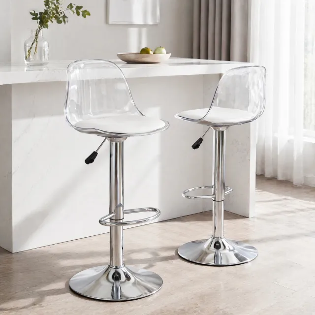 COVREO Barkruk set van 2 82-104 cm transparant met zilveren metalen onderstel White+Silver