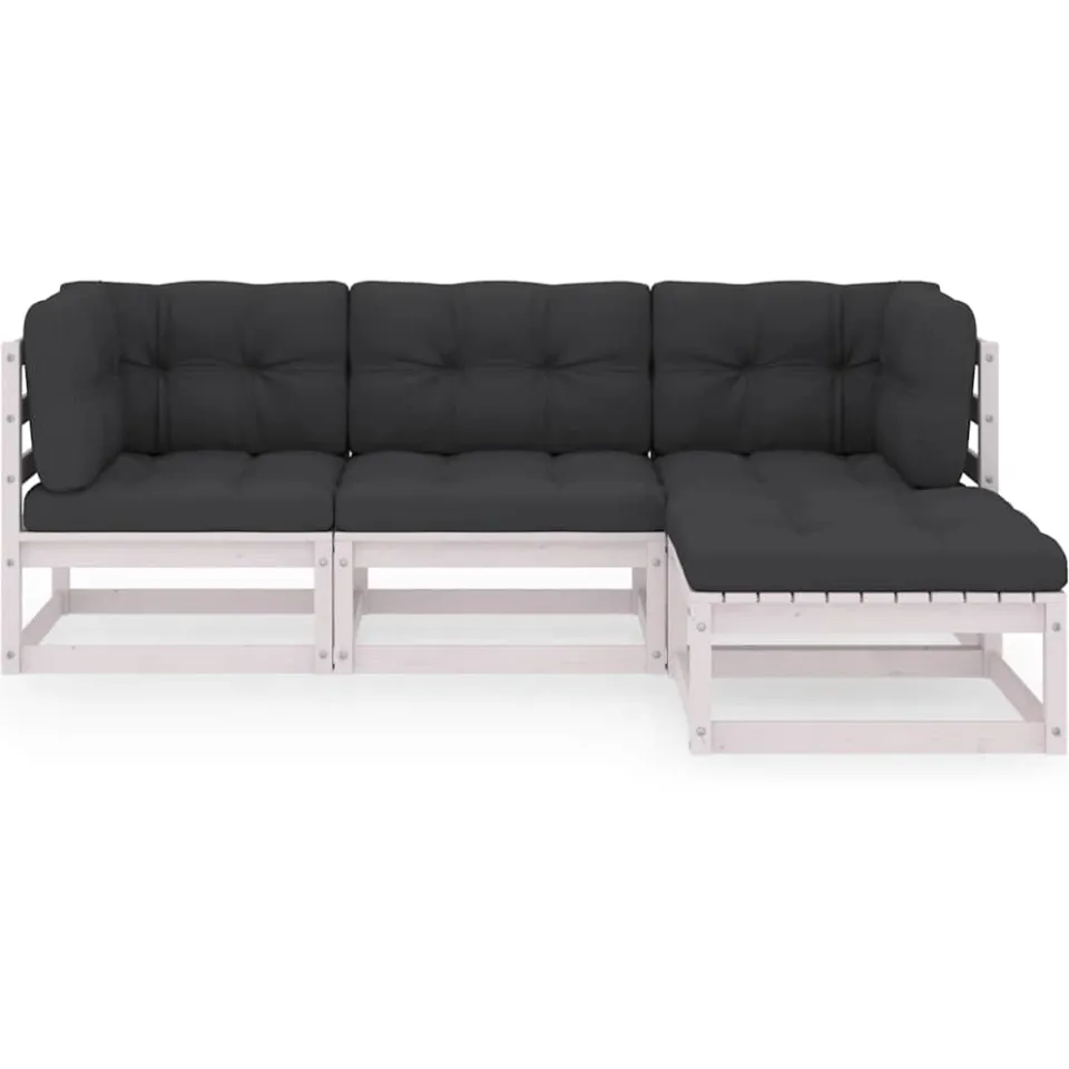 vidaXL 4-delige Loungeset met kussens massief grenenhout Wit