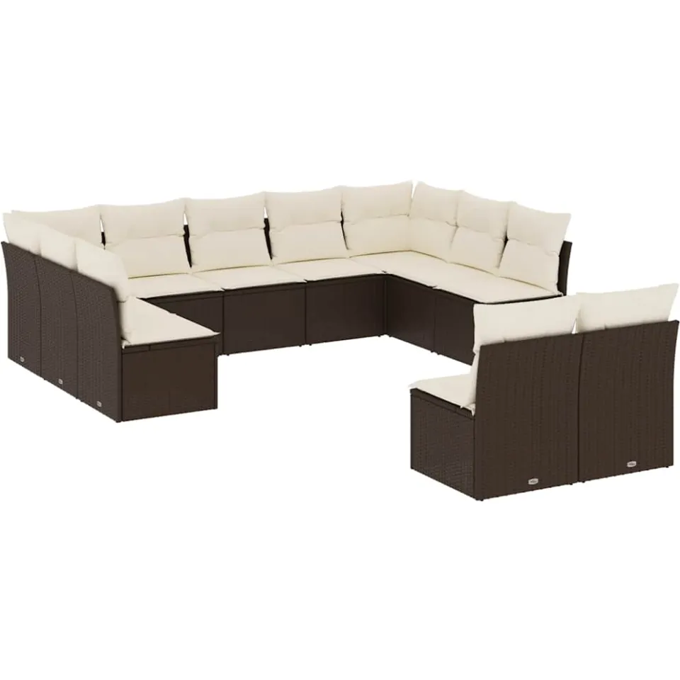 vidaXL 11-delige Loungeset met kussens poly rattan bruin, foto 3