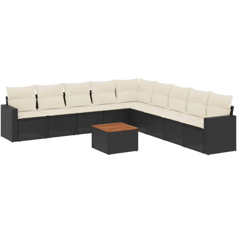 vidaXL 10-delige Loungeset met kussens poly rattan zwart