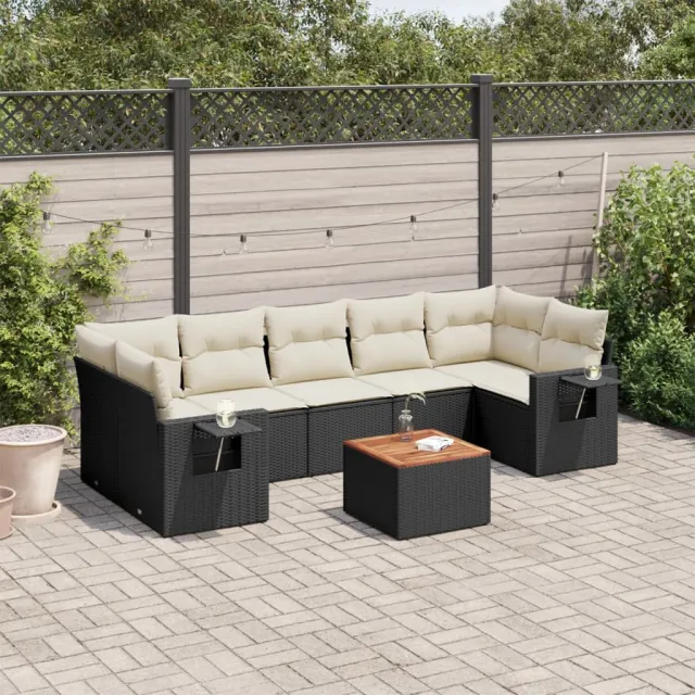 vidaXL 8-delige Loungeset met kussens poly rattan zwart, foto 2