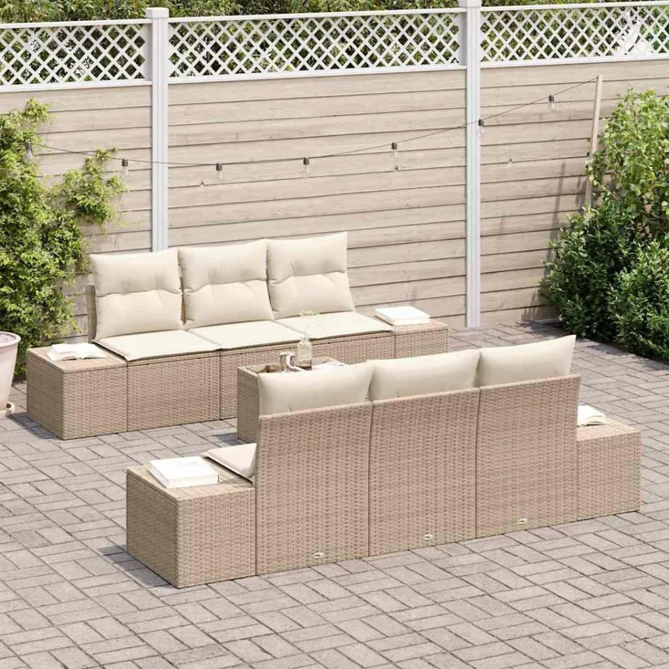 vidaXL Tuin Sofa Set 7 st Beige poly rattan, foto 3