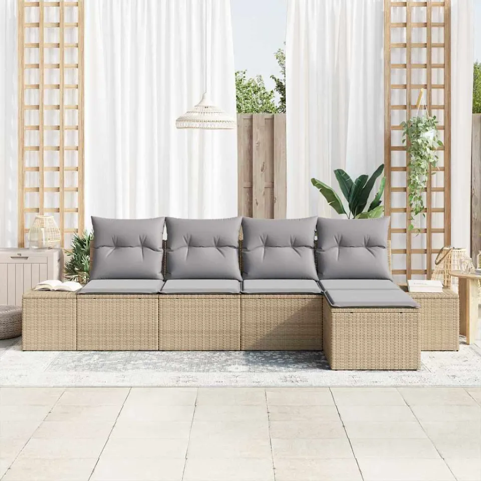 vidaXL Tuin Sofa Set 5 st Beige en Licht Grijs poly rattan, foto 3