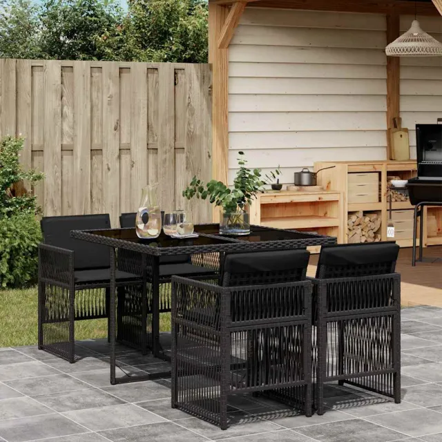 vidaXL 5-delige Tuinset met kussens poly rattan zwart, foto 2
