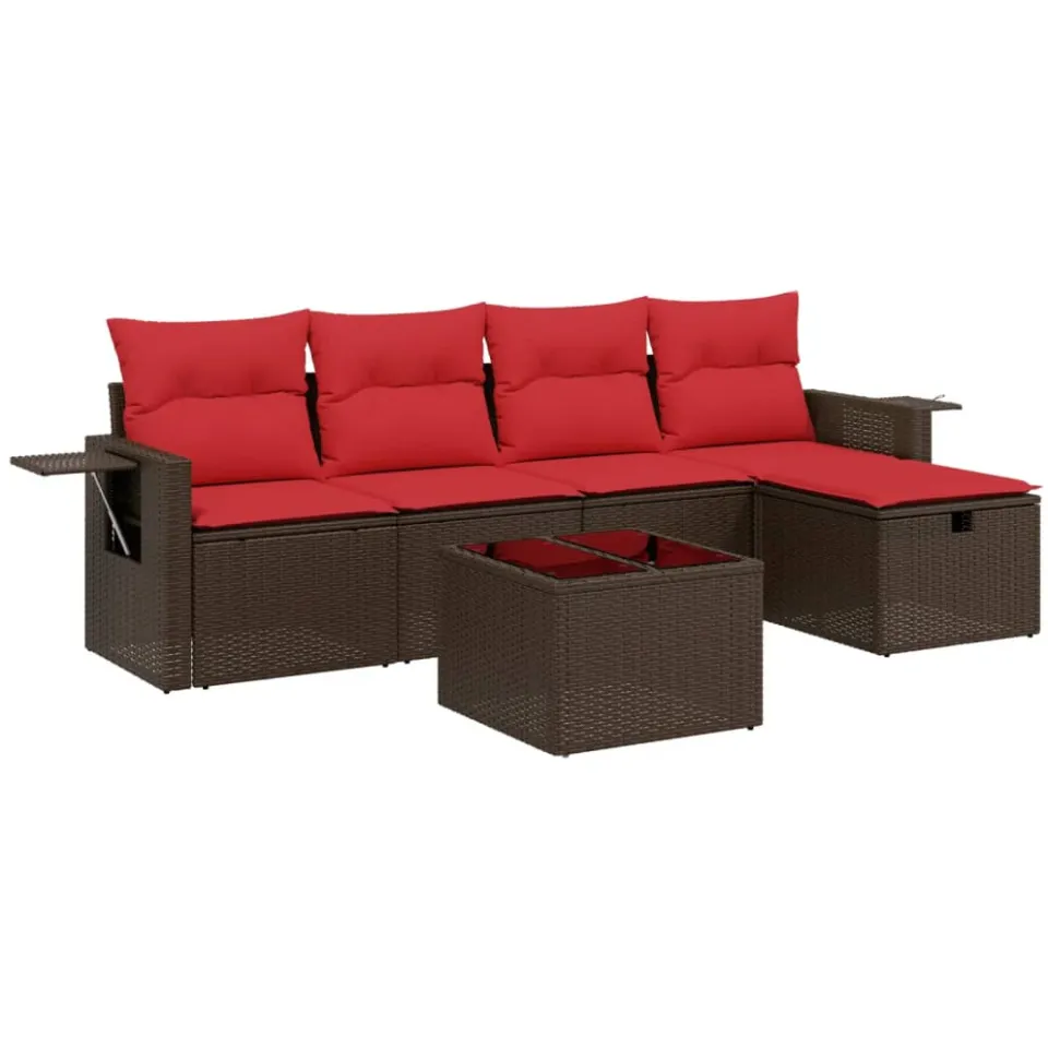 vidaXL 6-delige tuinbankset met kussens, bruin polyrotan, foto 4