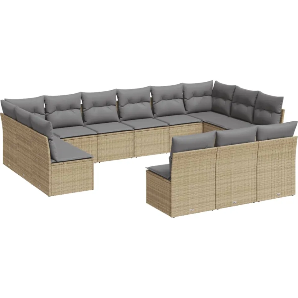 vidaXL 13-delige Loungeset met kussens poly rattan beige, foto 3
