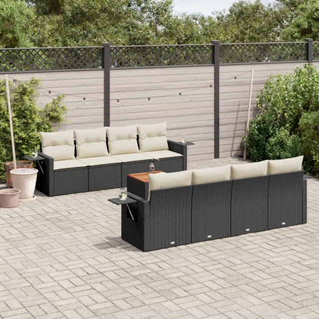 vidaXL 9-delige Loungeset met kussens poly rattan zwart, foto 2