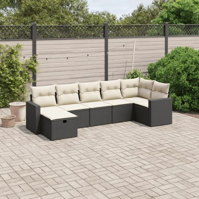vidaXL 7-delige Loungeset met kussens poly rattan zwart, foto 2