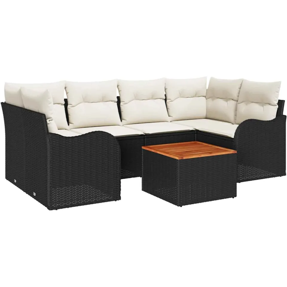 vidaXL Tuinbankenset 7 st Zwart en Crème poly rattan