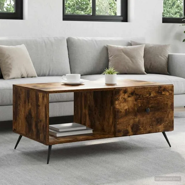 vidaXL Salontafel Gerookt eiken 90 x 50 x 40 cm Bewerkt hout, foto 2