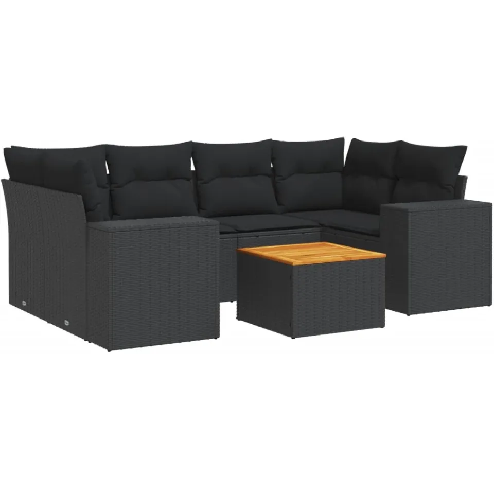 vidaXL 7-delige Loungeset met kussens poly rattan zwart, foto 3