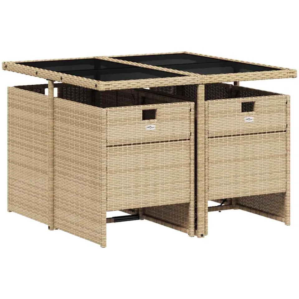 vidaXL 5-delige Tuinset met kussens poly rattan gemengd beige, foto 4