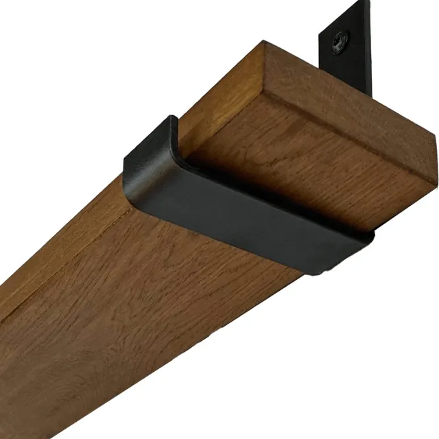 GoudmetHout Wandplank Industrieel - 200 x 10 cm Muurplank - Donker Eiken Hout - Decoratie Wandrek & Boekenrek - Hangplank Keuken - Wall Shelf + 2 Mat Zwarte Plankdragers van Staal Donker eiken - Mat zwart - 10 cm