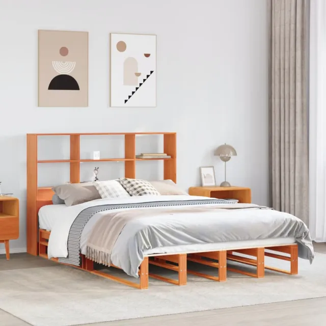vidaXL Bed met boekenkast zonder matras hout wasbruin 160x200 cm
