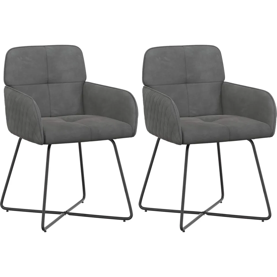 vidaXL Eettafelstoelen 2 st fluweel Donkergrijs 59 x 56,5 x 86 cm, foto 3