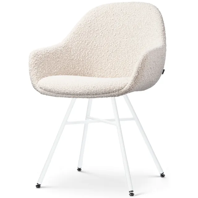 Nolon Noa-Mae eetkamerstoel bouclé beige - wit onderstel