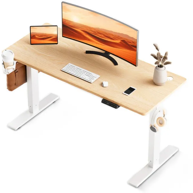 HOMAVO Elektrisch Zit-Sta bureau 80 x 180 cm - In Hoogte Verstelbaar - Geheugenfunctie - Antibotsingssysteem - USB-A/USB-C – Walnoot Houtkleur