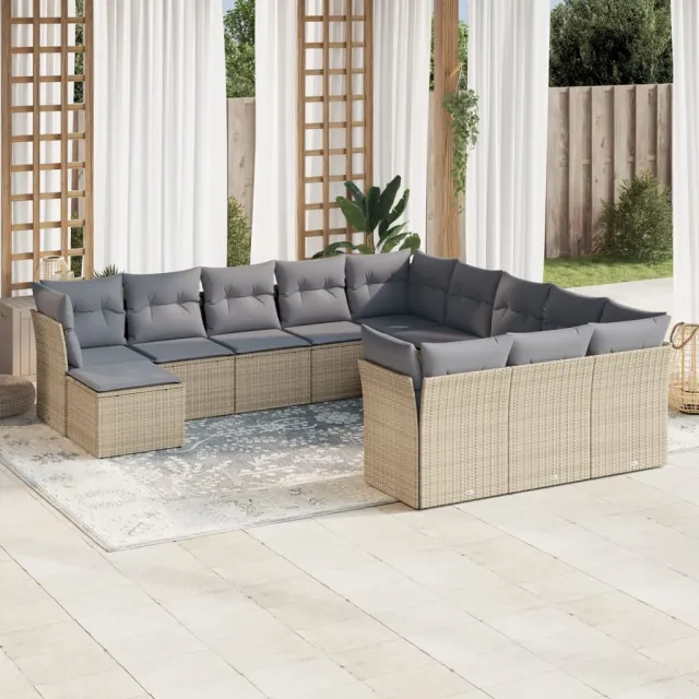 vidaXL 12-delige Loungeset met kussens poly rattan beige, foto 2