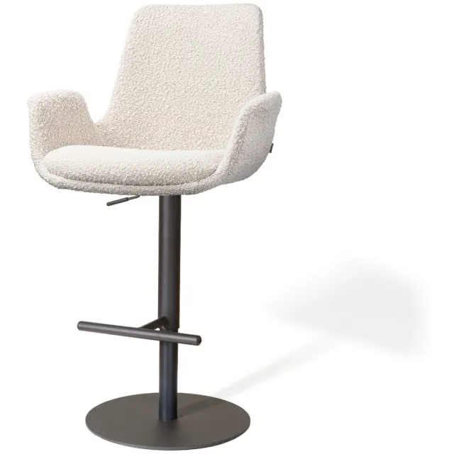 Nolon Niva-Eef draaibare tulp barkruk bouclé beige - verstelbaar - mat zwart onderstel