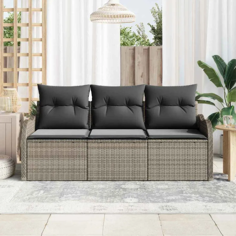 vidaXL Tuin Sofa Set 3 st Grijs Poly riet, foto 3