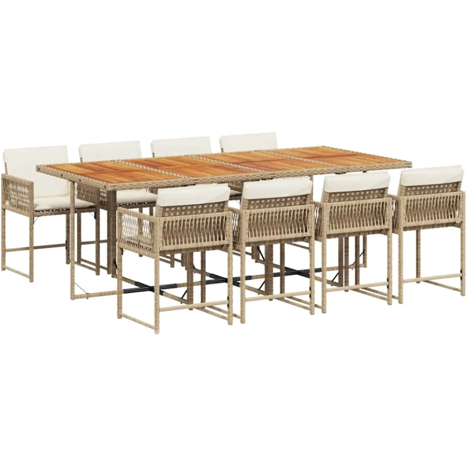 vidaXL 9-delige Tuinset met kussens poly rattan beige, foto 3