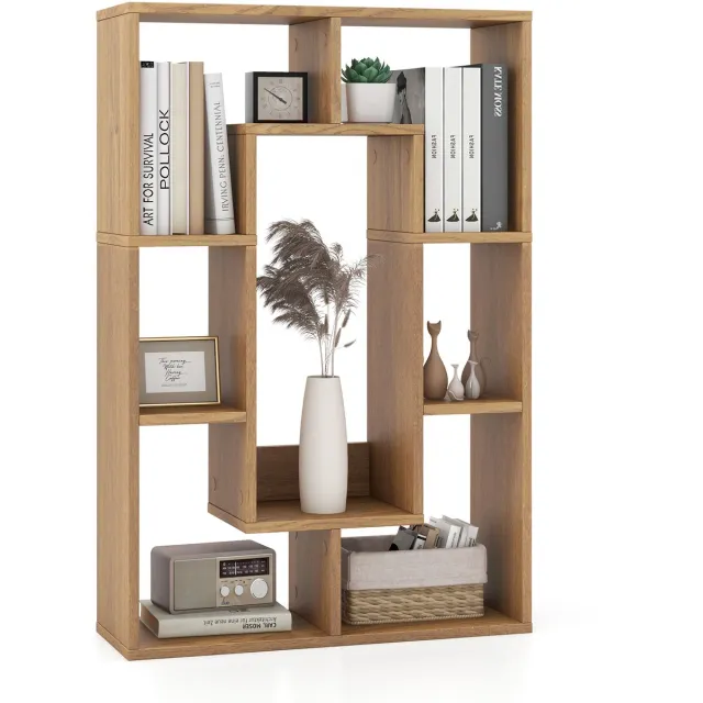 Costway Boekenkast met 7 vakken, staand rek, ruimteverdeler, kubusrek met kantelbescherming, opbergrek voor woonkamer, werkkamer, kantoor, 60 x 20 x 90 cm (natuur) Naturel