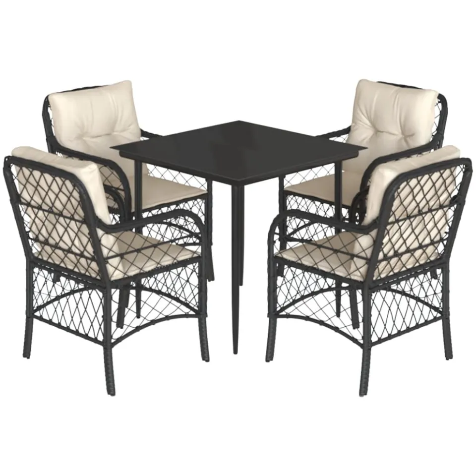 vidaXL 5-delige Tuinset met kussens poly rattan zwart